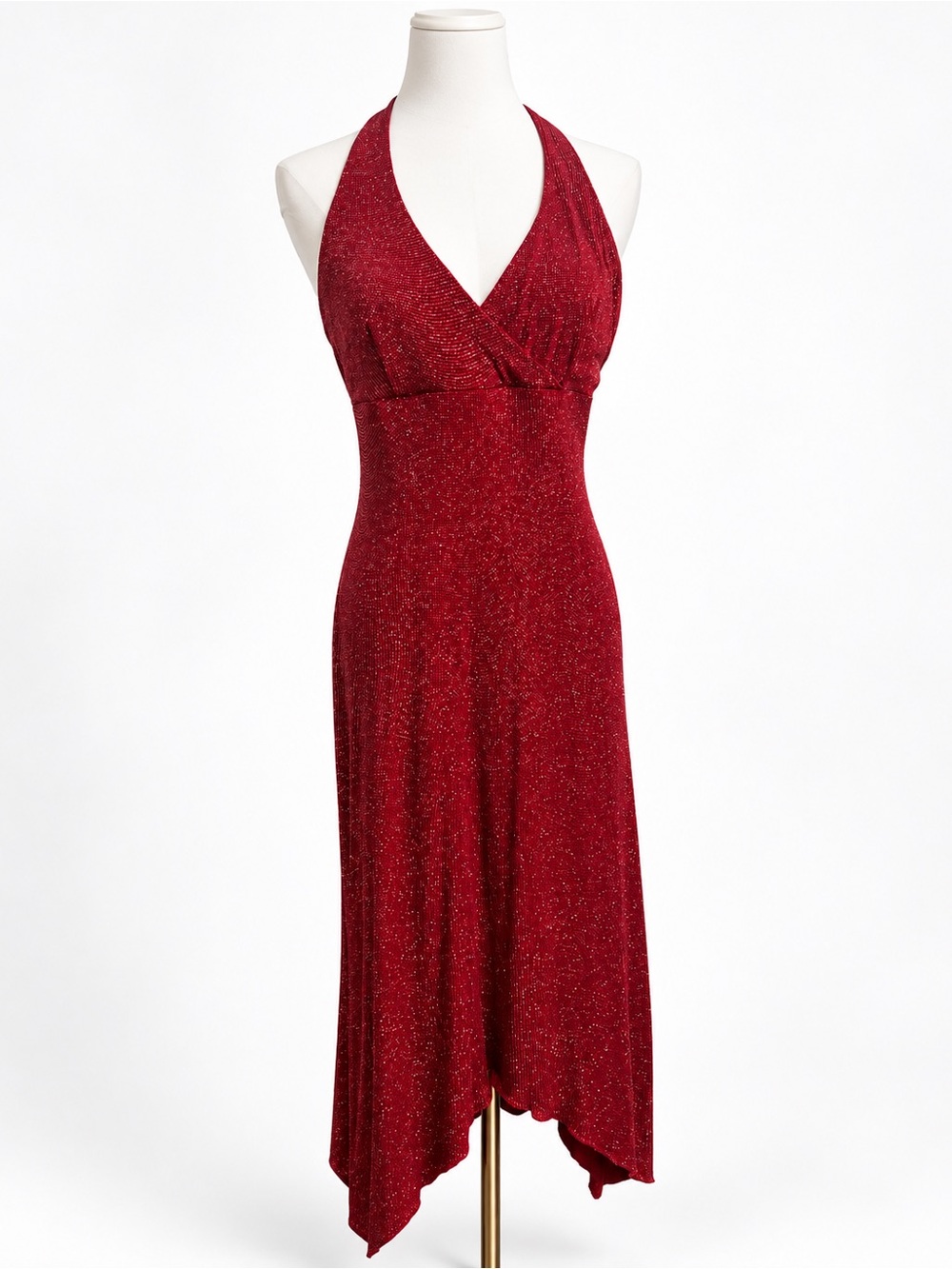 Vintage Red Sparkle Halter Midi Dress